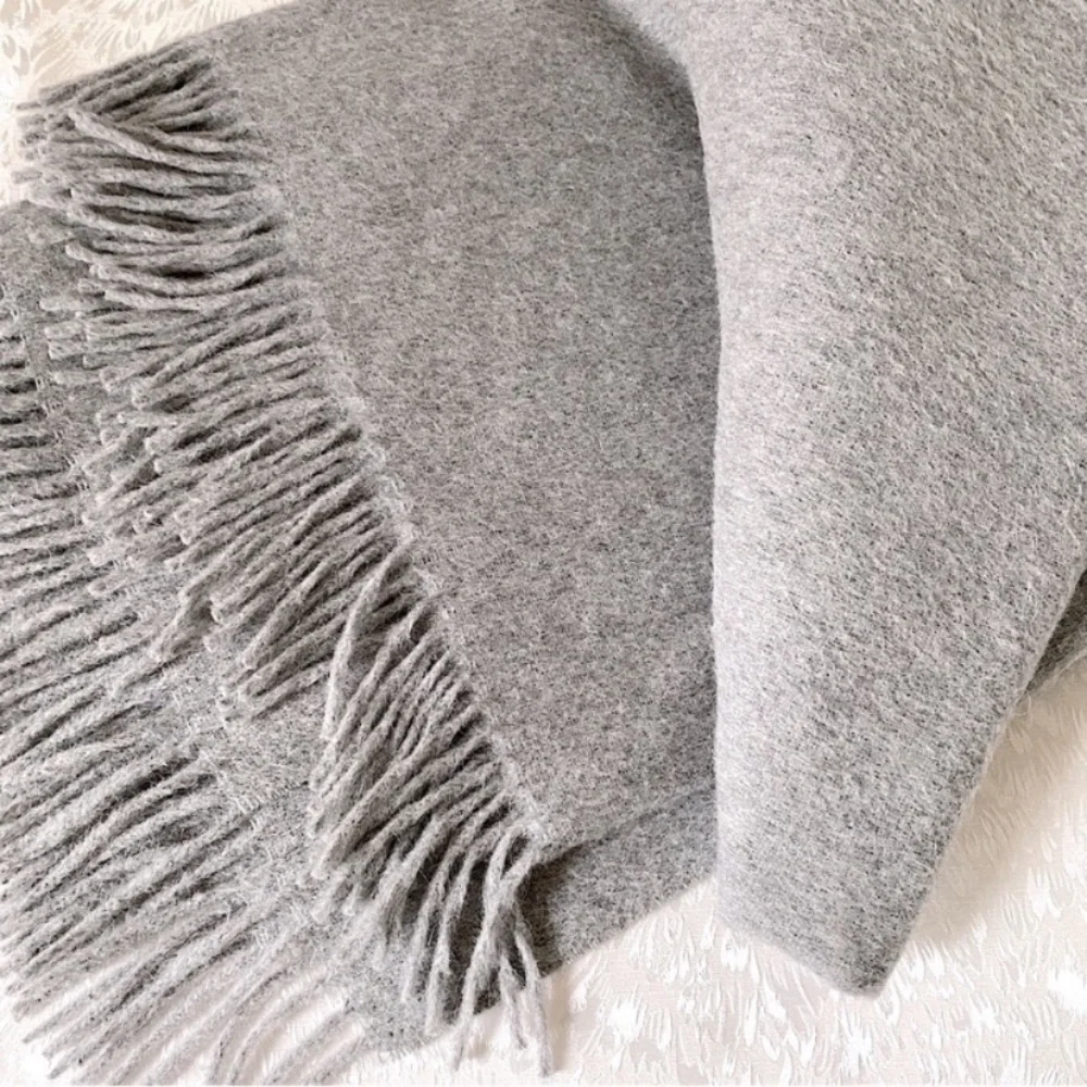 ALICIA ADAMS CLASSIC ALPACA WOOL PATMOS FRINGE THROW BLANKET LUXURY LOUNGE Gray